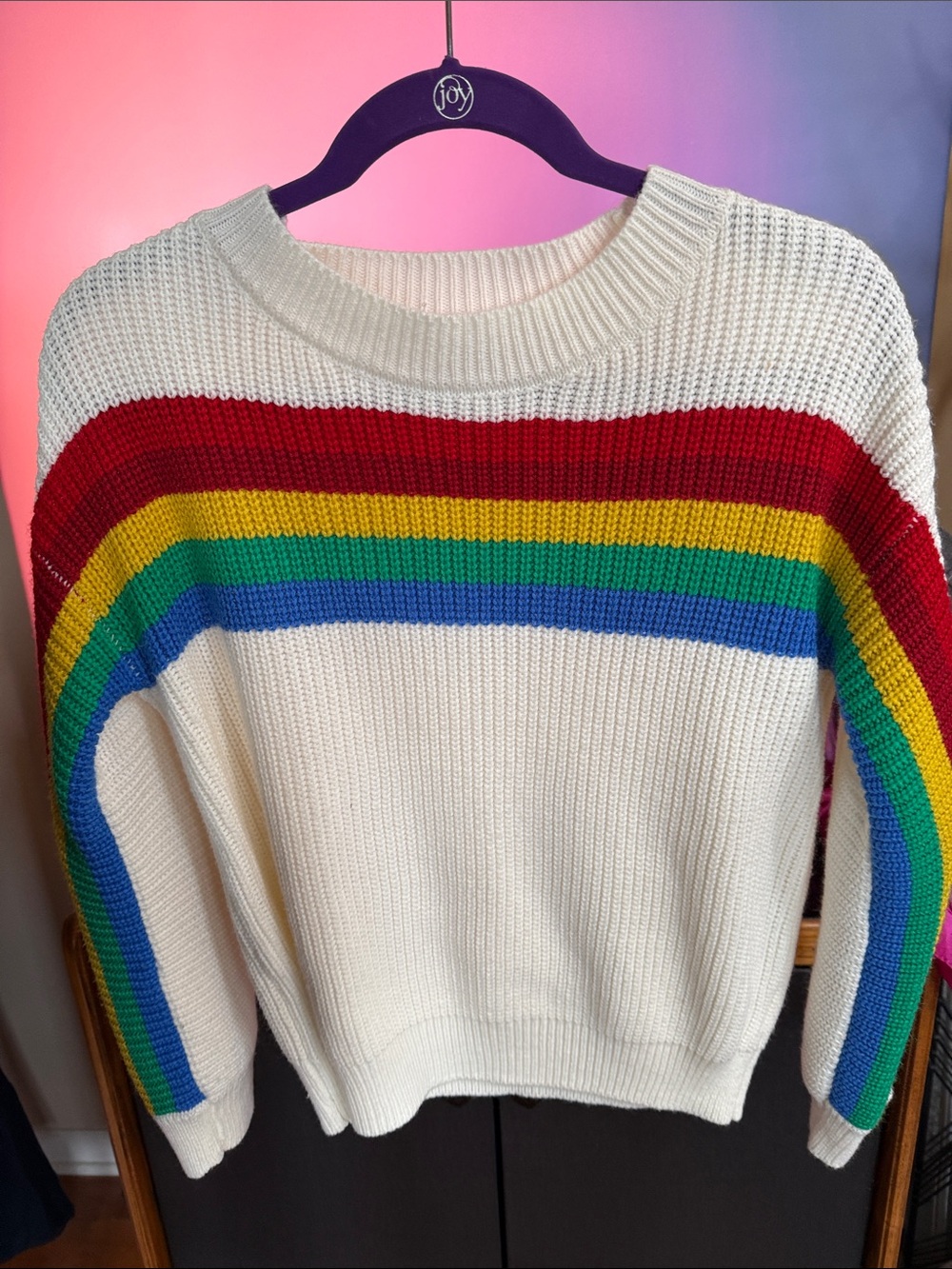 Ivy Rose - size Large Cream Rainbow Stripe Crewneck Sweater
